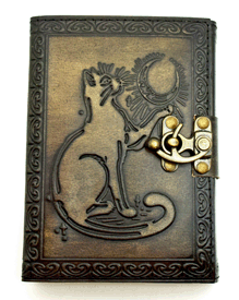 Cat with Moon Leather Embossed Journal